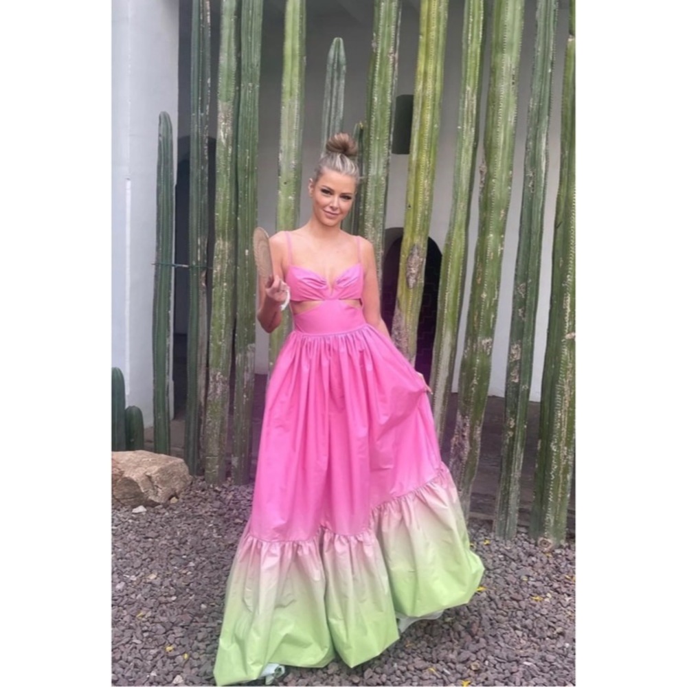 Sau Lee Nova Cut Out Pink and Green Chartreuse Ombré Maxi Gown - Picture 2 of 13